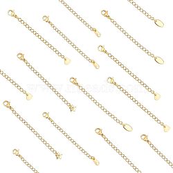 304 Stainless Steel Chain Extender, with Lobster Claw Clasps and Charms, Mixed Shapes, Golden, 65~73mm, 16pcs/box(STAS-UN0014-65G)