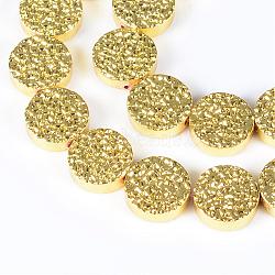 Electroplate Non-magnetic Synthetic Hematite Bead Strands, Flat Round, Golden Plated, 12~13x4~4.5mm, Hole: 1mm, about 32pcs/strand, 15.7 inch(G-Q465-08G)