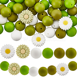 Food Grade Eco-Friendly Silicone Focal Beads, Round & Daisy, Mixed Color, 15~19x7.5~15mm, Hole: 2~2.5mm(SIL-SC0002-79)