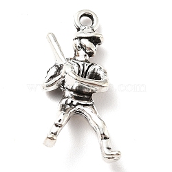 Tibetan Style Alloy Pendants, Baseball Player, Antique Silver, 25x11.5x5mm, Hole: 1.8mm(PALLOY-K245-07AS)