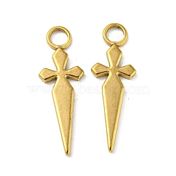 Ion Plating(IP) 304 Stainless Steel Pendants, Cross Charm, Real 18K Gold Plated, 30x10x2mm, Hole: 4mm(STAS-P341-35G)