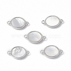 Brass Connector Charms, with Freshwater Shell, Nickel Free, Oval Links, Platinum, 9.5x16x3mm, Hole: 1.2mm(KK-R134-049P)
