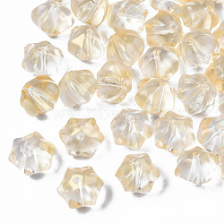 Transparent Spray Painted Glass Beads, with Glitter Powder, Flower, Lemon Chiffon, 10.5x9.5x8mm, Hole: 1mm(GLAA-S190-005A-08)