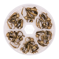 PandaHall Elite Brass Clip-on Earring Findings, Antique Bronze & Green Patina, 17x14x7mm, Hole: 1mm(KK-PH0021-01AB-NF)