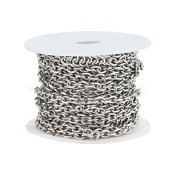 304 Stainless Steel Cable Chains, Diamond Cut Chains, Unwelded, Stainless Steel Color, 6x4.5x1mm, 5m/roll(CHS-CJ0001-13)