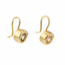 Clear Cubic Zirconia Flat Round Dangle Earrings, Brass Jewelry for Women, Real 18K Gold Plated, 13x10x7mm, Pin: 0.8mm(EJEW-B013-18)