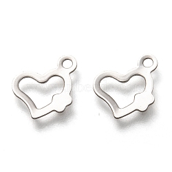 Non-Tarnish 201 Stainless Steel Charms, Hollow, Heart, Stainless Steel Color, 9x11.5x0.8mm, Hole: 1.4mm(STAS-B001-26P)