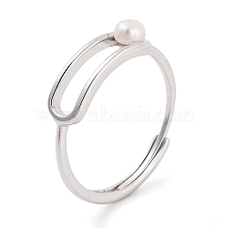 Round Natural Pearl Finger Rings, Rhodium Plated 925 Sterling Silver Adjustable Ring for Women, Platinum, Inner Diameter: 17mm(STER-Z009-10P)
