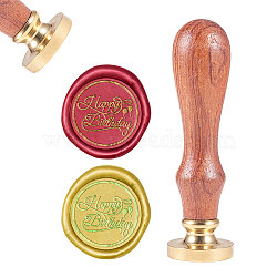 DIY Scrapbook, Brass Wax Seal Stamp and Wood Handle Sets, Word Happy Birthday, Golden, 8.9x2.5cm, Stamps: 25x14.5mm(AJEW-WH0100-177)