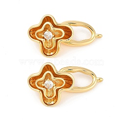 Brass Micro Pave Clear Cubic Zirconia Fold Over Clasps, Flower, Real 18K Gold Plated, 28x15.5mm, Hole: 1.4mm(KK-U043-18G)