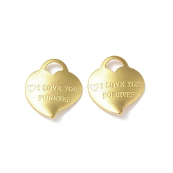 Brass Charms, Heart with Word I Love You Forever, Long-Lasting Plated, Rack Plating, Cadmium Free & Lead Free, Golden, 15x12.5x2mm, Hole: 3x3.5mm(KK-U057-17G)