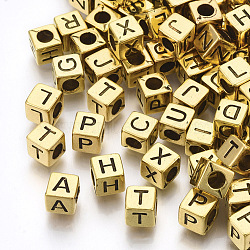 Antique Style Acrylic Beads, Horizontal Hole, Cube with Initial Letter, Antique Golden, 6x6x6mm, Hole: 3mm, about 3000pcs/500g(PACR-Q118-01AG)