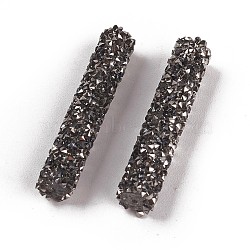 Glass Rhinestone Beads, For DIY Jewelry Craft Making, Tube, Jet Metallic Silver, 32~33x6mm, Hole: 0.8mm(GLAA-P046-C04)