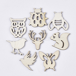 Laser Cut Wood Shapes, Unfinished Wooden Embellishments, Wooden Cabochons, Animal Theme, Mixed Shapes, PapayaWhip, 25.5~30x24.5~30.5x2.5mm(WOOD-T011-45)