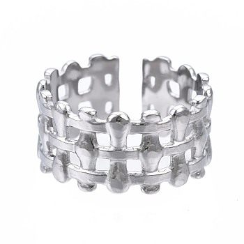 304 Stainless Steel Bar Wrap Open Cuff Ring, Chunky Hollow Ring for Women, Stainless Steel Color, US Size 7 1/4(17.5mm)