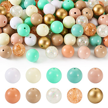 100Pcs 10 Style Acrylic Beads, Round, Mixed Color, 19.5~20mm, Hole: 2~3mm, 10pcs/style