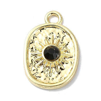 Alloy Black Rhinestone Pendants, Oval, Golden, 18x12x3mm, Hole: 2mm