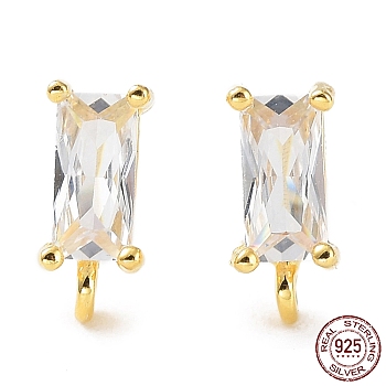 925 Sterling Silver with Clear Cubic Zirconia Stud Earring Findings, with S925 Stamp, Rectangle, Real 18K Gold Plated, 8.5x4mm, Hole: 1mm, Pin: 0.6mm