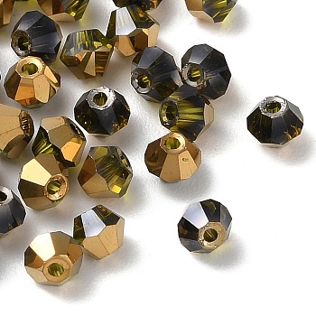 Transparent Electroplate Glass Beads, Half Golden Plated, Faceted, Bicone, Dark Goldenrod, 4.5x4mm, Hole: 1mm, 500Pcs/bag