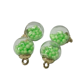 Glass Pendants, with Plastic Finding and Foam Inside, Round, Lawn Green, 21x16mm, Hole: 2.5mm