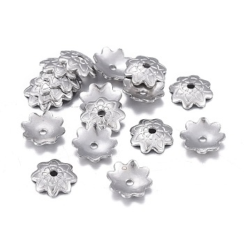 201 Stainless Steel Bead Caps, Flower, 8-petal
, Stainless Steel Color, 7~7.5x1.7mm, Hole: 1mm