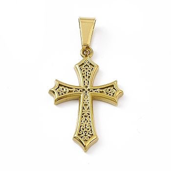 Vacuum Plating 304 Stainless Steel Pendants, Religion Cross Charms, Golden, 26x17x2.5mm, Hole: 7.5x4mm