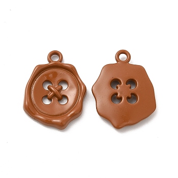 Spray Painted Alloy Pendants, Button Charm, Sienna, 21x16x3mm, Hole: 1.8mm