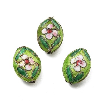 Handmade Cloisonne Beads, Oval, Lime Green, 19.5x13~13.5x9mm, Hole: 1mm