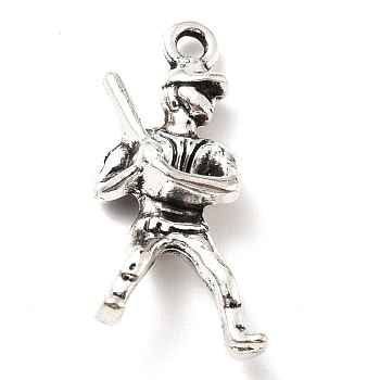 Tibetan Style Alloy Pendants, Baseball Player, Antique Silver, 25x11.5x5mm, Hole: 1.8mm