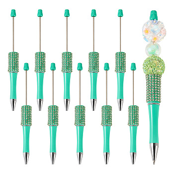 ABS Plastic Ball-Point Pen, Baking Paint Beadable Pen, for DIY Personalized Pen with Jewelry Bead, Aquamarine, 145x14mm