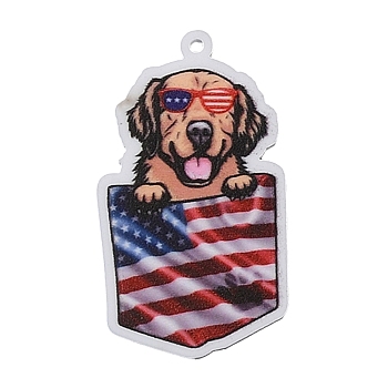 Independence Day Acrylic Pendants, American Flag, Dog, 41x23x2mm, Hole: 1.4mm
