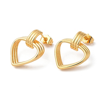 Rack Plating Brass Hollow Heart Dangle Stud Earrings, Long-Lasting Plated, Golden, 26.5x20x5.5mm
