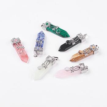 Natural & Synthetic Mixed Stone Big Pendants, with Alloy Findings, Arrow, Platinum, 56~58x16x10mm, Hole: 5x7mm