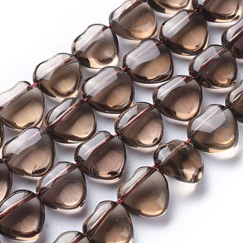 Natural Smoky Quartz Beads Strands, Grade A, Heart, 9.5x10x5.5mm, Hole: 1mm, about 40pcs/Strand, 14.76 inch(37.5cm)