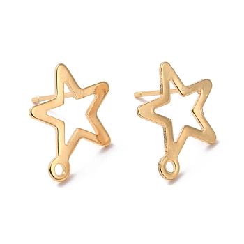 201 Stainless Steel Stud Earring Findings, with Horizontal Loop and 316 Stainless Steel Pin, Star, Real 24K Gold Plated, 15x13mm, Hole: 1.4mm, Pin: 0.7mm
