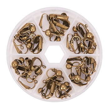 PandaHall Elite Brass Clip-on Earring Findings, Antique Bronze & Green Patina, 17x14x7mm, Hole: 1mm