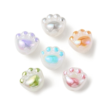 UV Plating Acrylic Beads, Iridescent, Cat Paw, Mixed Color, 11x12x9mm, Hole: 1.8mm