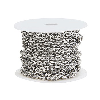 304 Stainless Steel Cable Chains, Diamond Cut Chains, Unwelded, Stainless Steel Color, 6x4.5x1mm, 5m/roll
