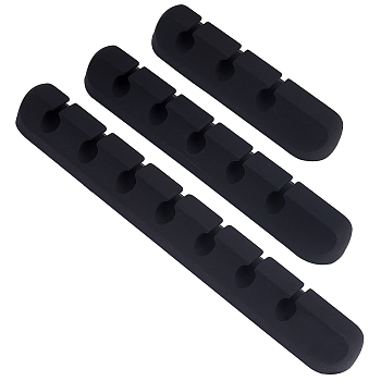 Silicone Cable Data Line Holder Organizer Clip Set, with Self-adhesive, Rectangle, Black, 70~135x20x13mm, Inner Diameter: 6mm, 3pcs/set, 1set