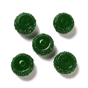 Opaque Resin Beads, Textured Rondelle, Dark Green, 12x7mm, Hole: 2.5mm
