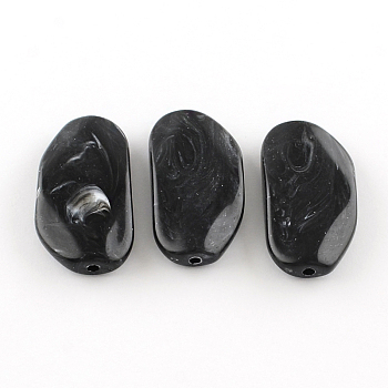 Acrylic Beads, Imitatin Jade Style, Black, 45x24x9mm, Hole: 2.5mm, about 65pcs/500g
