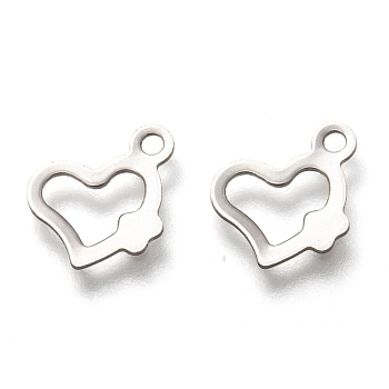 201 Stainless Steel Charms, Hollow, Heart, Stainless Steel Color, 9x11.5x0.8mm, Hole: 1.4mm