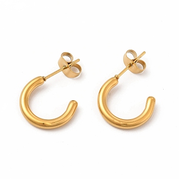 304 Stainless Steel Ring Stud Earrings, Half Hoop Earrings for Women, Real 18K Gold Plated, 15x13x2mm, Pin: 0.7mm