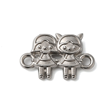 Non-Tarnish 304 Stainless Steel Girls Connector Charms, Friendship Links, Stainless Steel Color, 11x17x3mm, Hole: 1.5mm