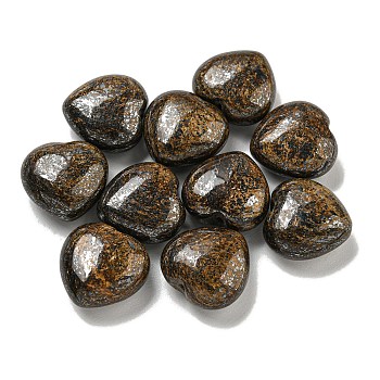 Natural Bronzite Beads, Half Drilled, Heart, 15.5x15.5x8mm, Hole: 1mm