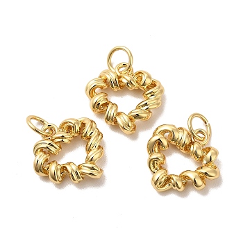Rack Plating Eco-Friendly Brass Charms, with Jump Ring, Long-Lasting Plated, Lead Free & Cadmium Free, Twisted Heart Charm, Real 18K Gold Plated, 13x13x3mm, Hole: 4mm