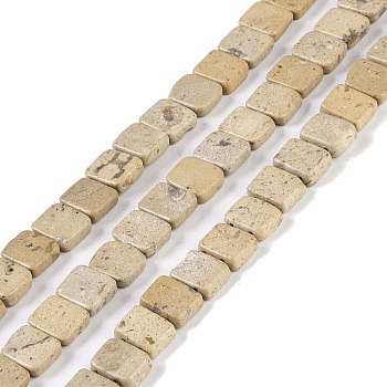 Natural White Picture Jasper Beads Strands, 2-Hole, Rectangle, 12x10x4mm, Hole: 1mm, about 40~41pcs/strand, 15.43''~15.55''(39.2~39.5cm)