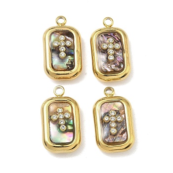 304 Stainless Steel Shell Pendants, Rectangle Charm, with Rhinestone, Cross, 18x10x5~5.5mm, Hole: 1.8mm