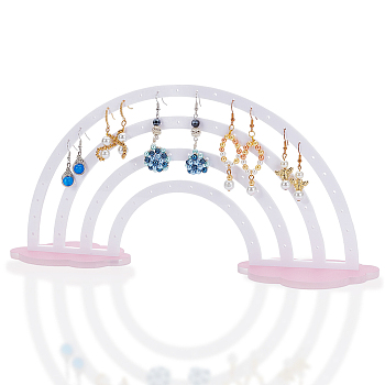 Acrylic Jewelry Earring Display Stands, Rainbow Earring Organizer Holder with Pink Cloud Base, White, 14.6x30.5x7cm