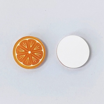 Opaque Resin Cabochons, with Glitter Powder, Flat Round with Orange Pattern, Orange, 18x2mm